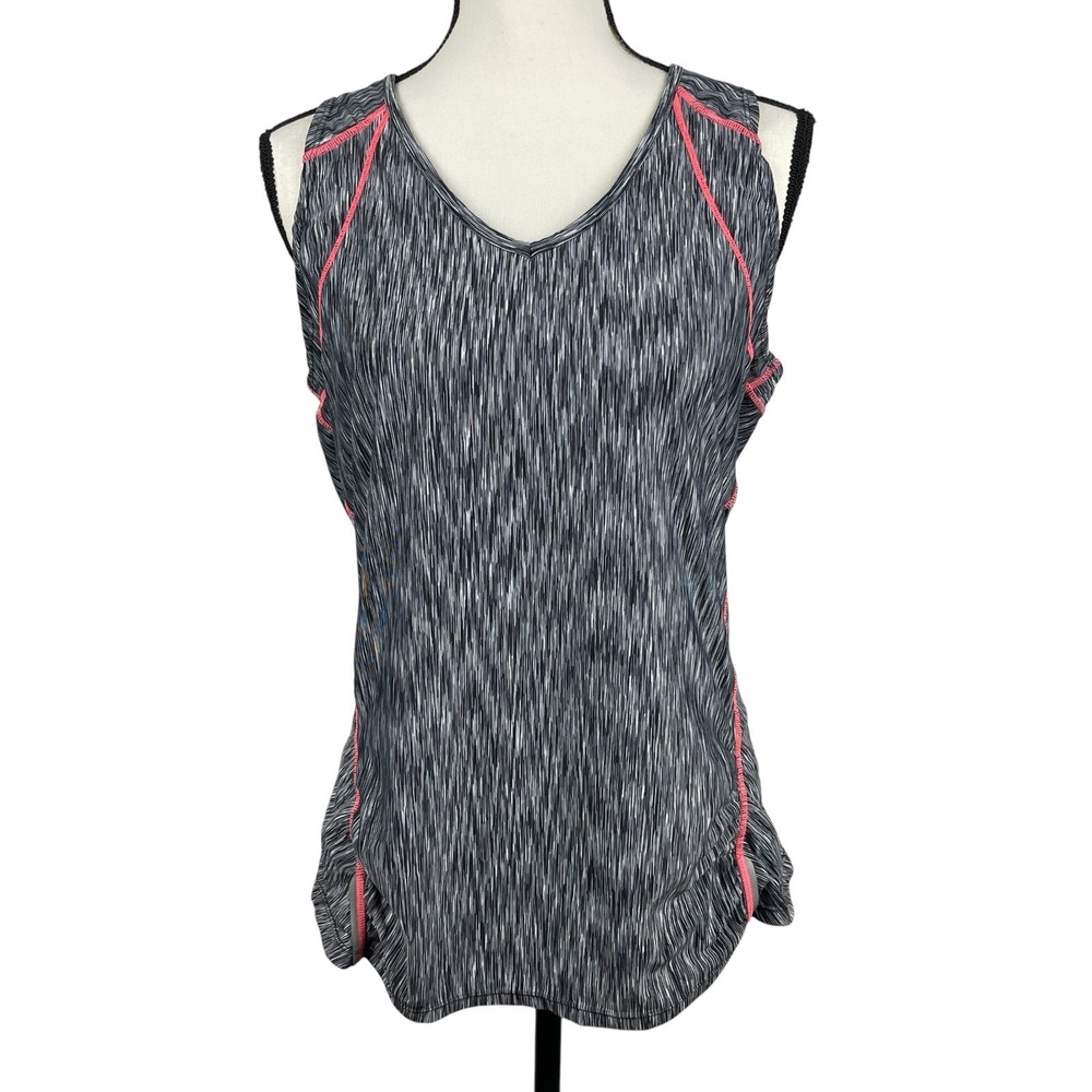Athleta Pop Space Tank Top XL Gray Dye V-Neck Back Zipper Pocket Sleeveless